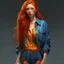 Placeholder: pretty girl, aged 18, ginger, conventionally attractive, colourful clothes, realism, jeans