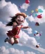 Placeholder: Ultra realistic speed clouds sky scene, wide angle view, childs falling down with many Childs background, circus dress style, feather color, free jumping flying, many trinkets, hair monster, many jelly beans, balls, color smoke, smile, happy, extreme, wind, clouds sea, 20,000 feet altitude, stratosphere, soft color, highly detailed, unreal engine 5, ray tracing, RTX, lumen lighting, ultra detail, volumetric lighting, 3d, finely drawn, high definition, high resolution.