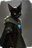 Placeholder: Tabaxi, DnD, black fur, Tall, Bard, Stylish cloak, bright constellations on arms, charming, shades