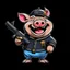 Placeholder: Little pig laughing, armed with a gun, cartoon style, James Bond style, vivid and dark colors, transparent background, 32k UHD