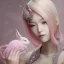 Placeholder: Asian woman, leaning pose, pink short hair, latex suit, highly detailed, rabbit mask,