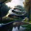 Placeholder: Zaha Hadid style country house hyper-detailed hyper-realistic trees river fall 8k