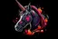 Placeholder: purple and black unicorn in fire head portraite modern style