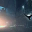 Placeholder: angel fish, cockatoo, alien flying through dystopia, dusk light, city background, unreal engine 5,elegant