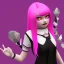 Placeholder: ROBLOX woman character pink hair with horns with white t-shirt and black tie