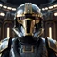 Placeholder: star wars bald male corellian pilot wearing gunmetal grey and black First Order TIE pilot armored flightsuit and helmet with gold trim inside the jedi temple, centered head and shoulders portrait, hyperdetailed, dynamic lighting, hyperdetailed background, 8k resolution, volumetric lighting, light skin, fully symmetric details