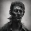 Placeholder: Extremely detailed portrait of man fading into a dark and rough oblivion, black and white digital painting.