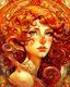 Placeholder: Tile hair, flaming lips, eyes seeking eternity, leader of the witch community, coppery tresses tumbled about her face, tremendous facial anatomy, meaningful beautiful brown eyes, wavy purplish hair, one third rule, trending on top of Art station, by Alphonse Mucha"