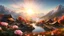 Placeholder: (autumn:1.3) ,sunrise,mountains and a wooden village on river, (Peony flowers on foreground), sunrays, lens flare, 4k highly detailed digital art, 8k hd wallpaper very detailed, impressive fantasy landscape, sci-fi fantasy desktop wallpaper, 4k detailed digital art, sci-fi fantasy wallpaper, epic dreamlike fantasy landscape, 4k hd matte digital painting, 8k stunning artwork,Realistic, realism, hd, 35mm photograph, 8k, dusty atmospheric haze, (natural colors, correct white balance, color correcti
