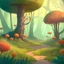 Placeholder: Fantasy cartoon forest with tall grass and yellow flowers