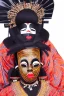 Placeholder: Portrait voluptuous African lady wearing a noh mask, full body shot, full-color medium shot, style of Japanese noh masks