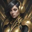 Placeholder: Melody, strybk, curvy-geometric art, the merger between gold and black, half body portrait, light on face, Close up biomechanical gaicha, by artgerm and Edouard Bisson, highly detailed, art by Stanley Artgerm, Charlie Bowater, Atey Ghailan and Mike Mignola, by greg rutkowski, oil painting, heavy strokes, paint dripping, muted colors, watercolor style, intricate, photo-realistic, hyper-detailed, detailed face features, sharp eyes, soft skin, cinemascope,