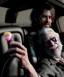 Placeholder: Ultra realistic back seat of limousine image, wide angle view, homeless men and woman, grunge dress style, old clothing, hair, many jelly beans, balls, smoke, smile, happy, extreme, soft color, highly detailed, unreal engine 5, ray tracing, RTX, lumen lighting, ultra detail, volumetric lighting, 3d, finely drawn, high definition, high resolution.