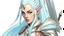 Placeholder: Generate a dungeons and dragons character portrait of the face of a female high Elf fighter who is strong and has a high ponytail. Her hair is light blue and she has a two hand greatsword on her back. She wears a light brown breastplate