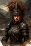 Placeholder: A formidable warrior girl in black armor, on the background Amazing gloomy landscape, flooded with sunset, mountains, trees, fabulous scary hero, , juicy emotions, painting, dark fantasy, gloomy day, dark world, portrait, Gothic Town At Night, Fantasy, Intricate Details, Castle Courtyard Gardens, Hyper Detailed, Jean Baptiste Monge, Carne Griffiths, Michael Garmash, Seb Mckinnon, Masterpiece