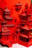 Placeholder: An orangish red vampire village designed in designed in Chinese paper art