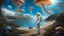 Placeholder: middle-aged, blond-haired woman in a form-fitting spacesuit, on the shores of an alien world, with mushrooms, with jellyfish tentacles floating in the air, photorealistic, Detailed Matte Painting, Deep Colour, Fantastical, Intricate Detail, sunshine, blue sky