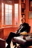 Placeholder: portrait of famous iconic legendary SF author William Gibson, (((bald))), warm spring colors
