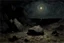 Placeholder: Night, rocks, one person, begginer's landscape, friedrich eckenfelder and willem maris impressionism paintings