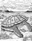 Placeholder: coloring pages for kids, Pacific island shaped Japanese ink painting, paradise, sea turtles , Art drawing .super detailed, anime cartoon style, low detail, black and white, no shading, --ar 85:110