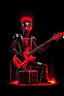 Placeholder: A robot, like a Terminator, with a red punk crest playing bass, black background, flames all around him.