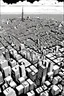 Placeholder: Tokyo city view from very above. top view, manga style, black and white