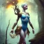 Placeholder: a tattooed beautiful female warrior wearing a magical leotard in a magical forest, fantasy art, in the style of greg rutkowski, illustration, epic, fantasy, intricate, hyper detailed, artstation, concept art, smooth, sharp focus, vibrant