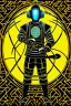 Placeholder: Geometric 3D Buddhist tiling on the background. Bronze color, Yellow, Black Cyan photograph Cyber-punk, full-mask, olAKG-style big headphones, golden rings & disc, fencing mask. Selfie archer. Asa Akira, lightly armored, electronic circuits. Thick tights, thick calves, bend fell, wide hip, flat belly. Ancient artifact attached. Perfect body. Matrix movie clothes, Silver leather area, tippet, latex. Wicked sneakers. Daft Punk, Tron Movie. 1990's, old telephone microphone. Haute Couture