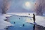 Placeholder: Gems, little puddle, space, person, ice, winter, flying birds, fantasy, john singer sangent impressionisn painting