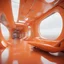 Placeholder: Surreal plane where everything is orange, even the walls and windows and floor, futuristics