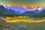 Placeholder: Rocky Mountain National Park landscape scene in the style of Claude Monet Modifiers: Landscape Claude Monet Panoramic View Impressionism School French Impressionists