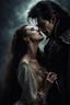 Placeholder: male vampire biting the neck of a young woman, dark fantasy, photorealistic