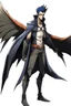 Placeholder: Anime man side character with dark , hybrid with Pteranodon wings,small muscles, aged 30, wearing a Pteranodon superhero suit ,anime