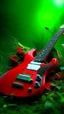Placeholder: A red electric guitar with weed leaves in the background and smoke , graffiti art, splash art, street art, spray paint, oil gouache melting, acrylic, high contrast, colorful polychromatic, ultra detailed, ultra quality, CGSociety, plant based skink,