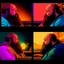 Placeholder: comicbook, 2 panels, a fat, bearded man (watching tv:1.8),,comic book panels, multiple angles, a mixture of lighting and color palettes.