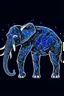 Placeholder: A sleek, silver African Elephant with a single, neon fin, cruising through a starry night sky. Style: Art Deco, Mood: Mysterious and Glamorous, Lighting: Deep blue with neon highlights, T-shirt design graphic, vector, contour, white background.