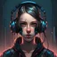 Placeholder: Front face realistic girl wearing masked with headphones cyberpunk