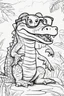 Placeholder: Outline art for cute coloring pages with crocodile with glasses, full body, white background, sketch style, only use outline, clean line art, no shadows and clear and well outlined.