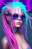 Placeholder: mermaid cyberpunk some fish scales on face pink hair dreadlock sunglasses gem in front