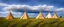 Placeholder: Prairie landscape, living skies, 3 teepees, historically authentic, summer