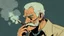 Placeholder: Old man smoking comic style