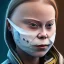 Placeholder:  Greta Thunberg Mystery iconic mask, dramatique, art background, dramatic lighting, volumetric lighting, hyperrealisme, 8k, high quality, lot of details, fit within portrait