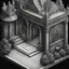 Placeholder: A detailed and whimsical 3d isometric illustration, created in a vintage charcoal style. This piece explores unique and fantastic architecture, with intricate details that invite the viewer to discover every corner. The figure at the entrance adds a touch of mystery and narrative to this imaginary scene. Ideal for lovers of fantasy art and traditional drawing.