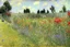 Placeholder: Flowers, hummingbird, sunny day, fence, field, alfred sisley and konstantin korovin painting