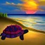 Placeholder: cartoon turtle and sunset