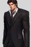 Placeholder: A white man, warlock in a suit, brown hair and brown eyes, fit and handsome. Realistic