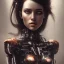 Placeholder: wonderfull portrait only woman half face robot rust, long black hair, intricate, sci-fi, cyberpunk, future,