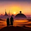 Placeholder: [silhouette, back lighting: star wars] the iconic skyline of Tatooine at sunset