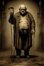 Placeholder: The full body of a fat old man holding a cane , front view camera, decayed and rotting with grotesque proportions and imagery. surreal horror, biomechanical design, by hr giger and beksinski , fine lines draw