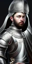 Placeholder:  intricate, sharp focus, illustration, highly detailed, digital painting, concept art, matte, art germ and Paul Lewin and Kehinde Wiley, Medieval Arab knight, wearing a silver helmet engraved with Arabic motifs, black eye, chin